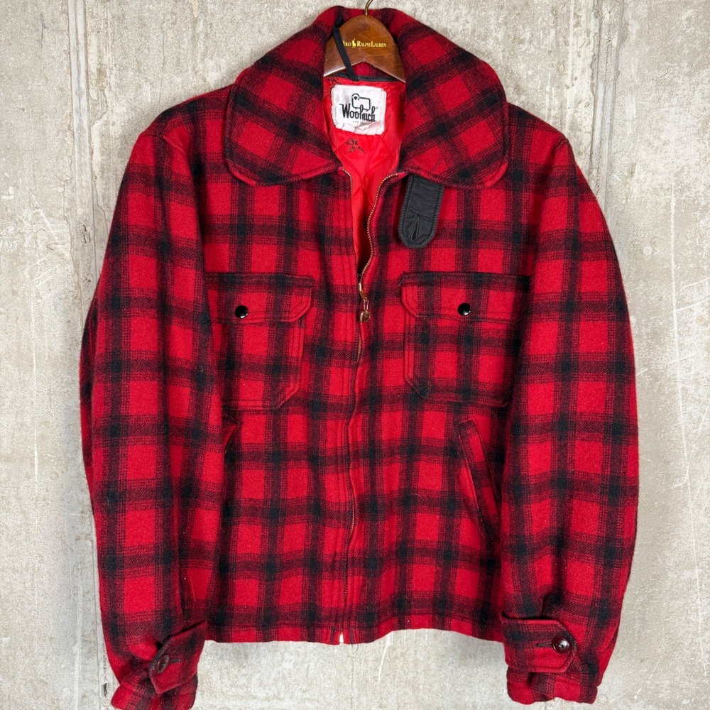 60s 70s Woolrich Vintage Buffalo Plaid Wool Jacket Red‎ Black Mens 42 Talon Zip